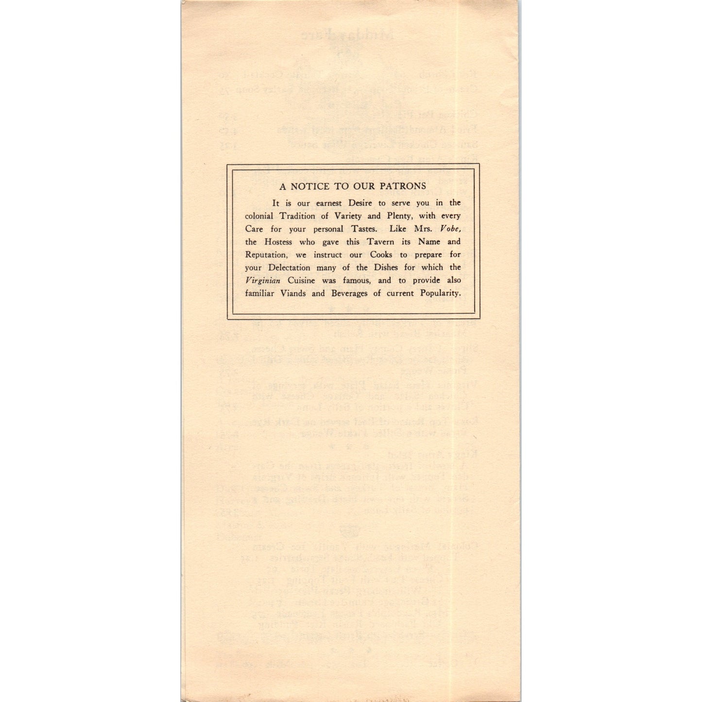 1976 Midday Fare to be had at the King's Arms Tavern Williamsburg VA Menu TF4-BD