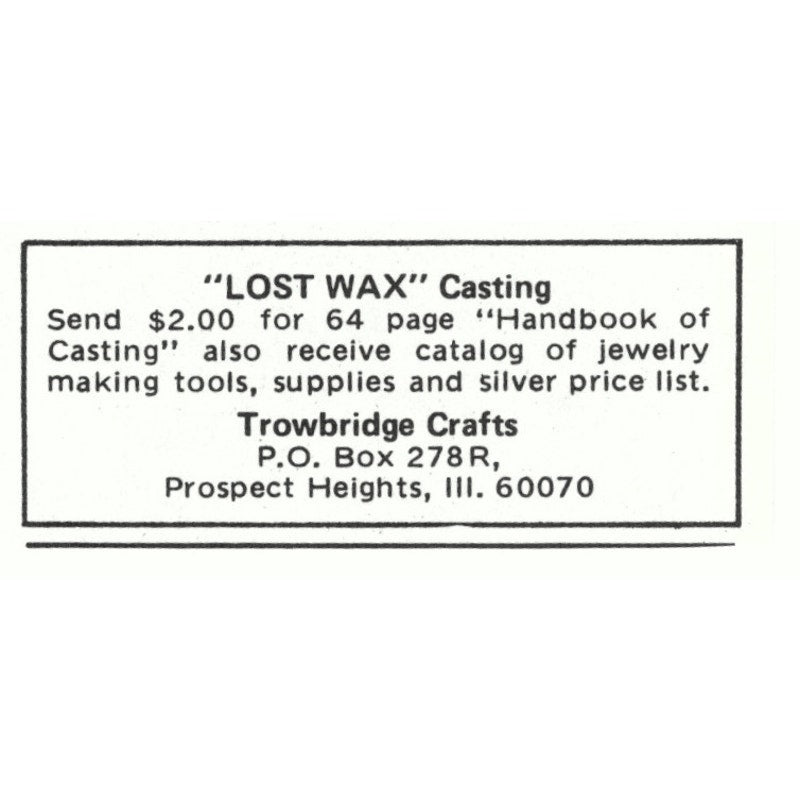 Trowbridge Crafts Lost Wax Casting Prospect Heights IL 1971 Magazine Ad AD8-O2