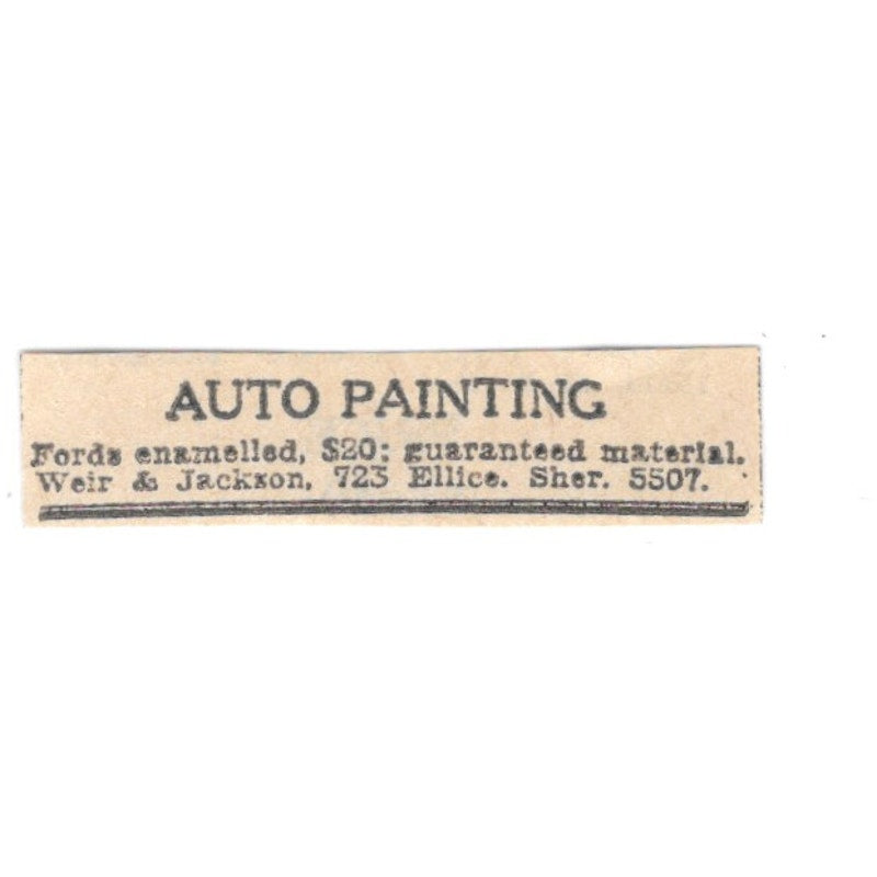Weir & Jackson Auto Painting 723 Ellice Winnipeg 1920 Ad AG2-S13