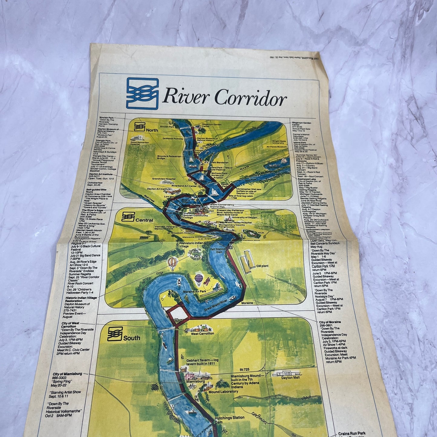 1983 Dayton Daily News Dayton Ohio River Corridor Fold Out Map 11x21" V14-8