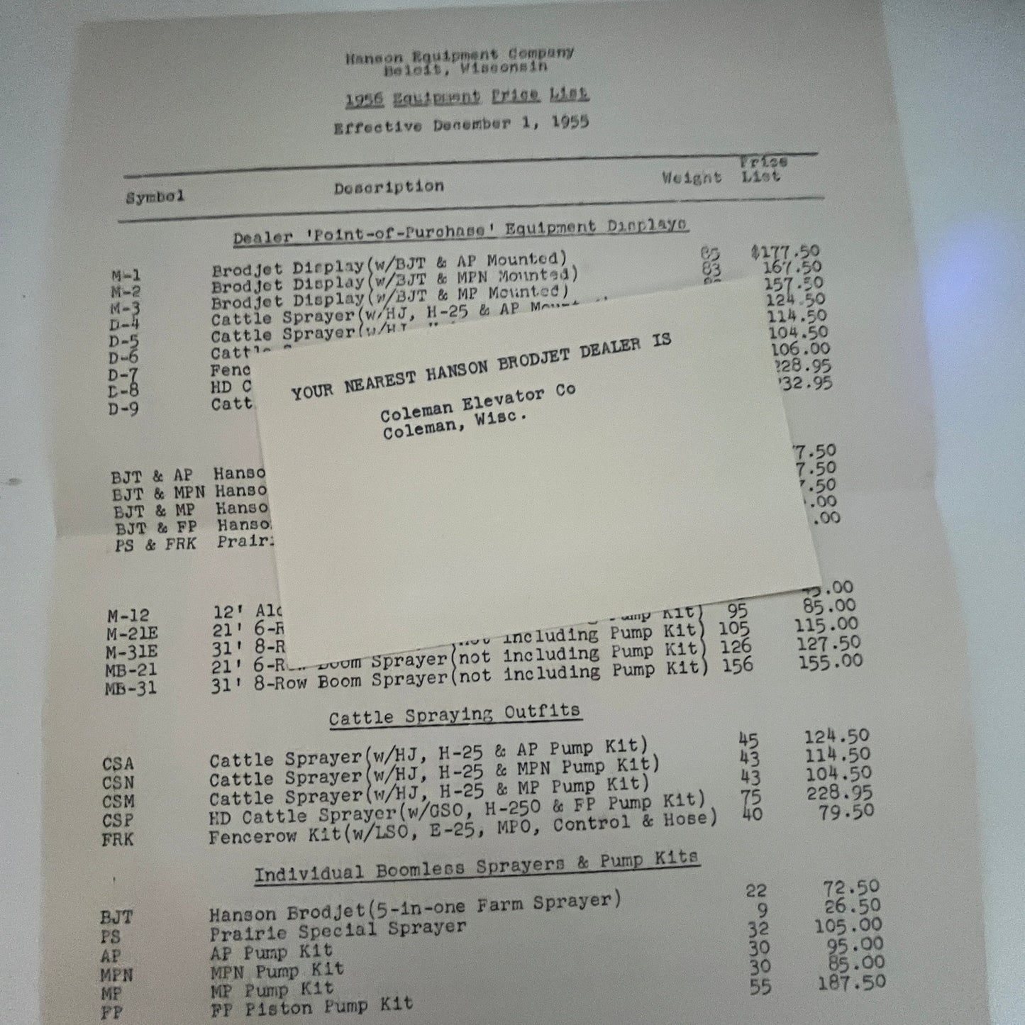 1956 Hanson Equipment Company Brodjet Beloit WI Farming Ephemera AJ3-1