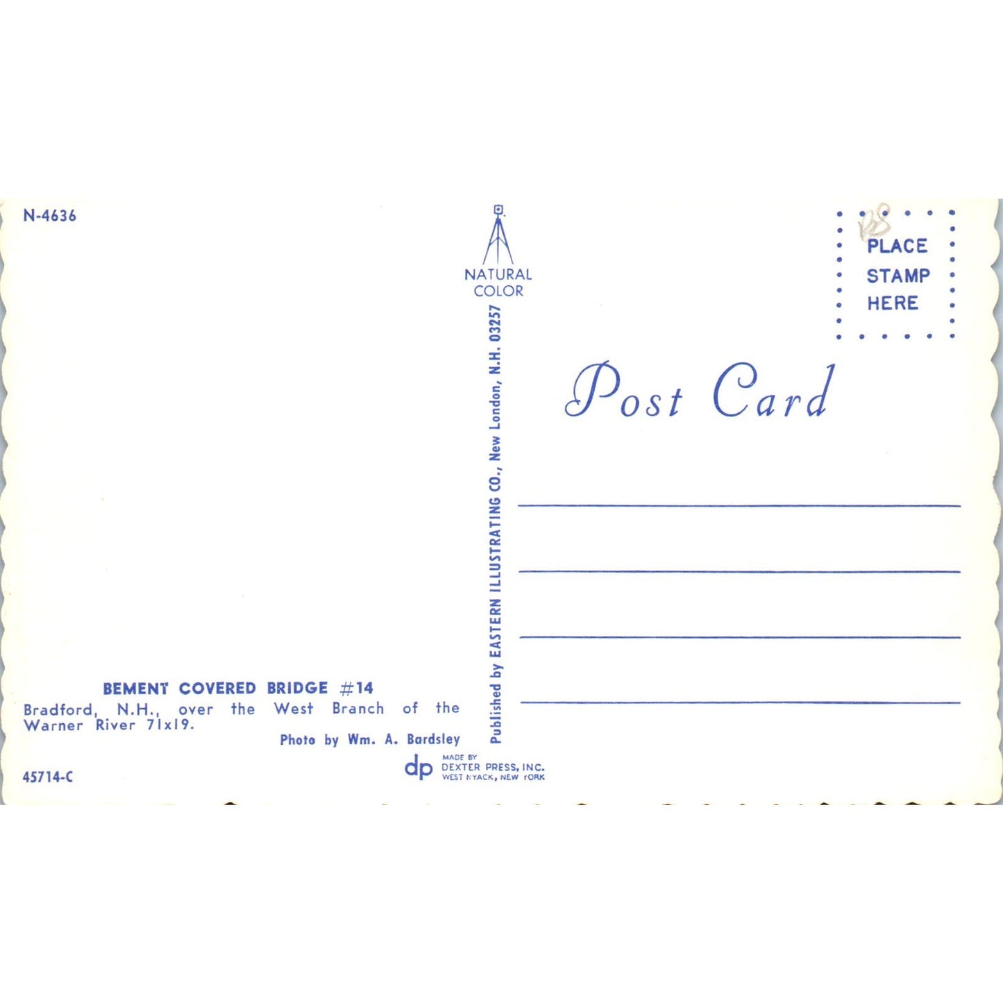 Bement Covered Bridge 14 Bradford NH Vintage Covered Bridge Postcard PC15