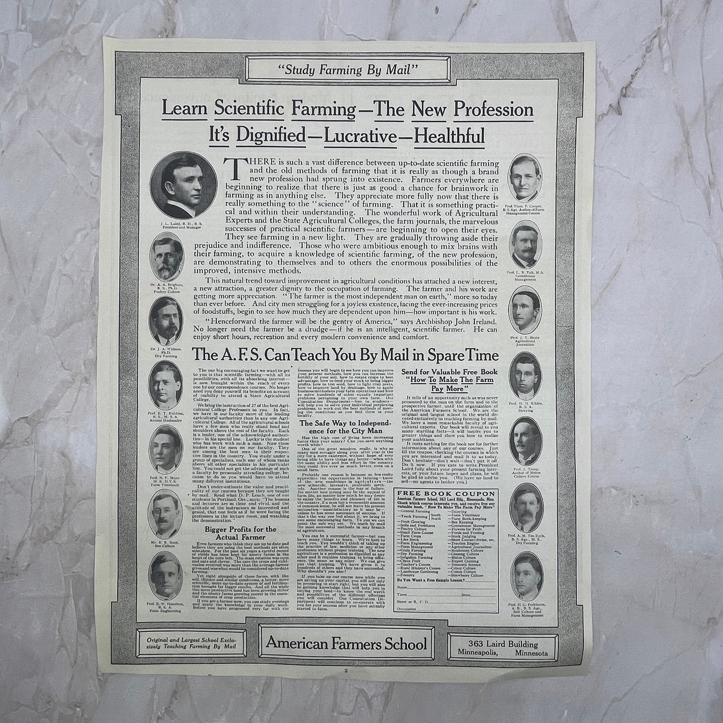 Scientific Farming American Farmers School Minneapolis MN 10x12 1913 Ad FL6-8