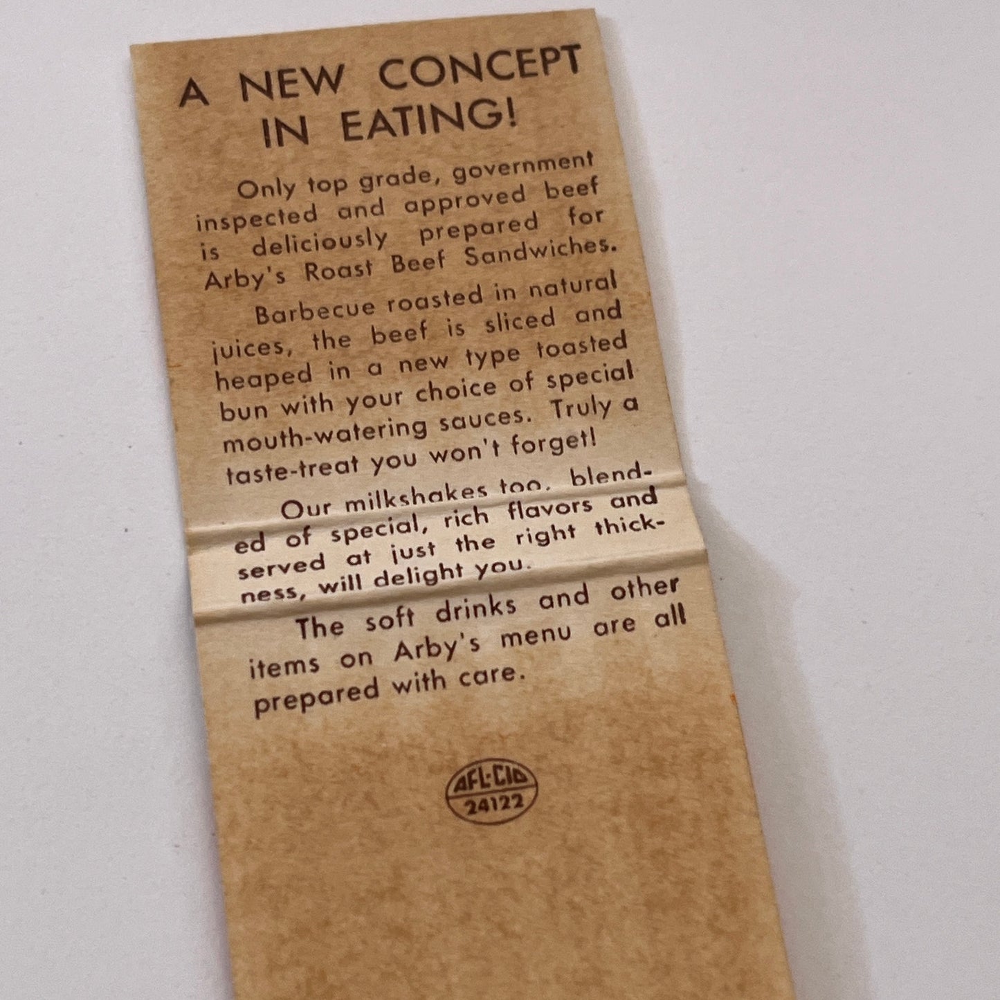 Arby's Roast Beef - A New Concept in Eating Vintage Matchbook Cover TB6-MB1-11