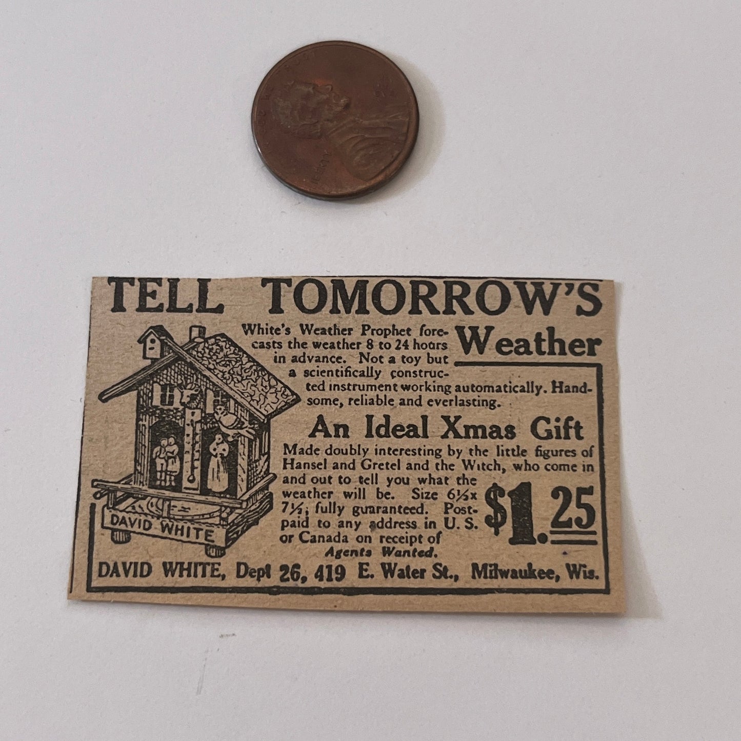 White's Weather Prophet David White Milwaukee WI 1931 Newspaper Ad SAG4-S13