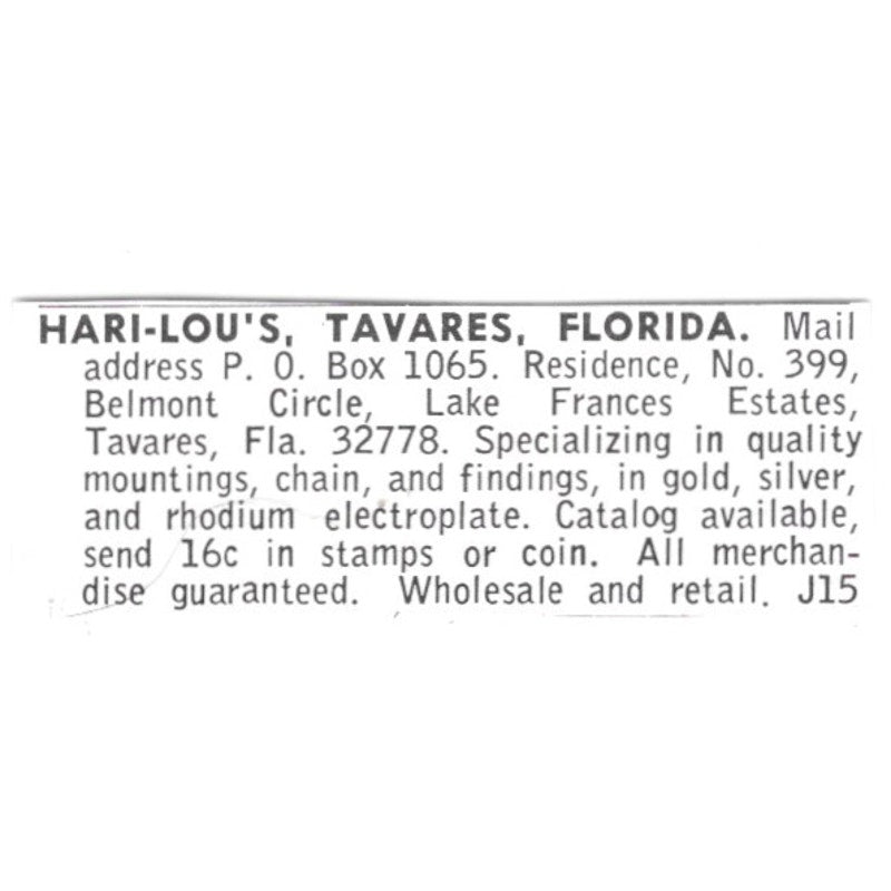 Hari-Lou's Lapidary Shop Tavares Florida 1972 Ad AF8-S14