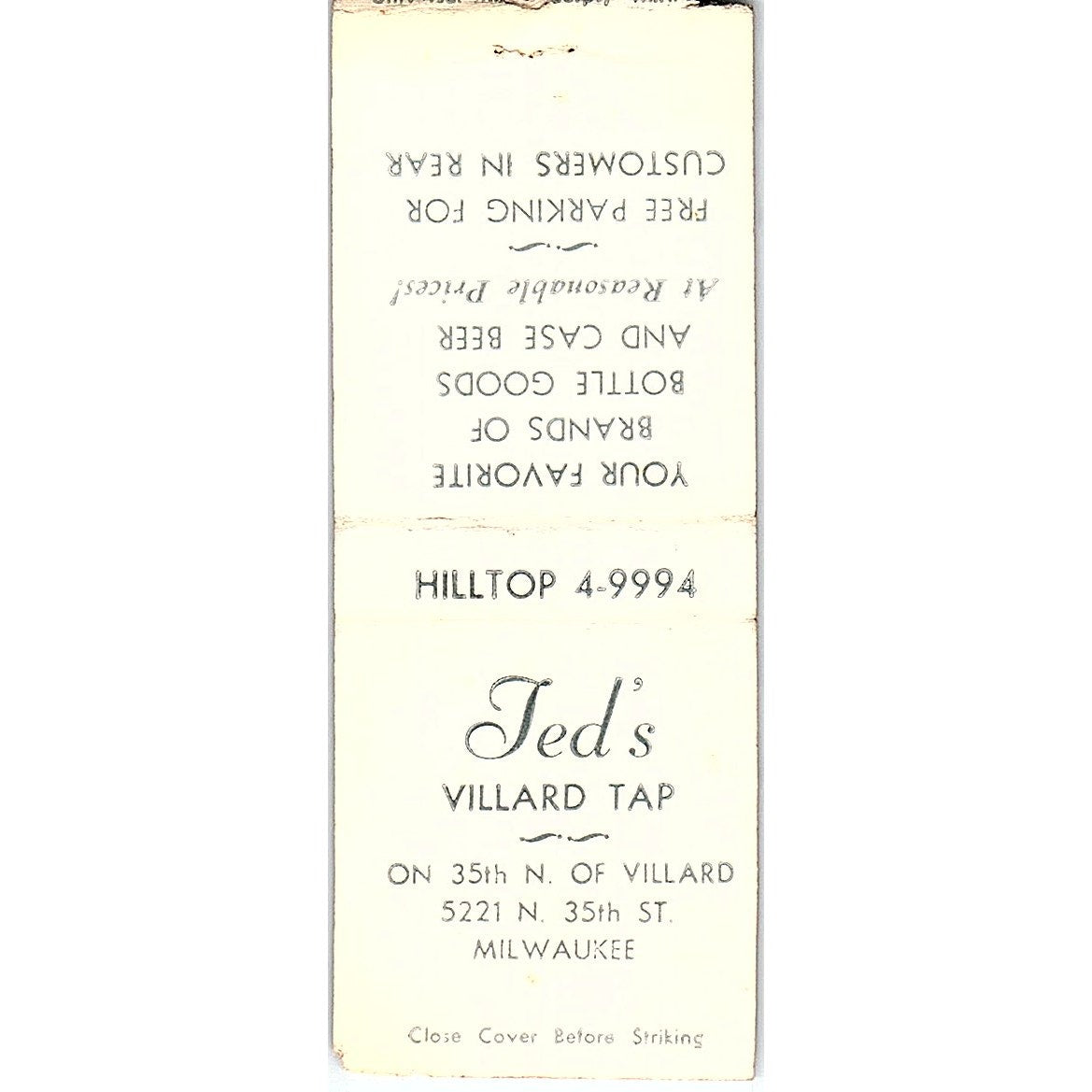 Ted's Villard Tap Milwaukee WI Vintage Matchbook Cover SE5-Y2