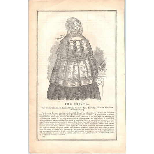 The Crimea Lady's Fashion Plate 1857 Original Engraving D19-1