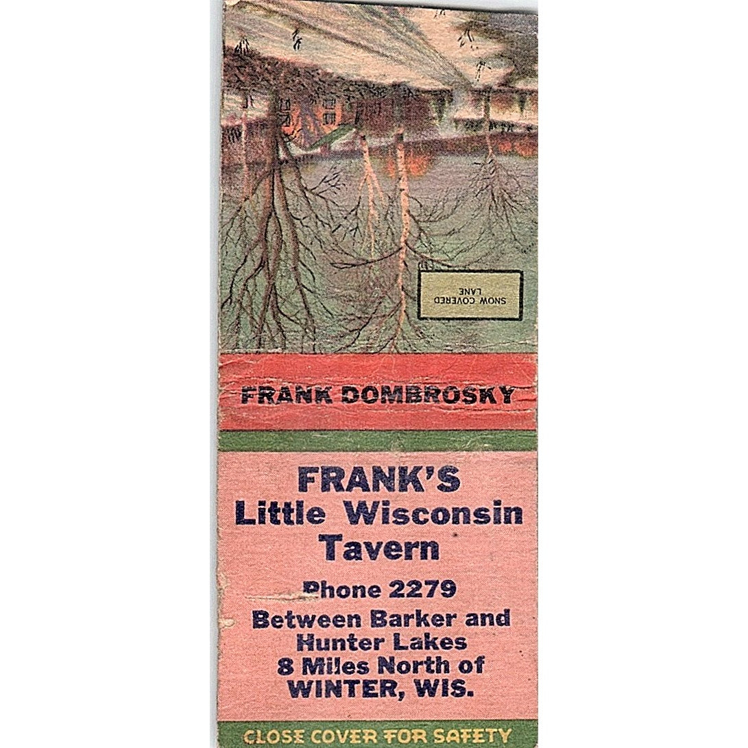 Frank's Little Wisconsin Tavern Winter WI Vintage Matchbook Cover SC7-Y11