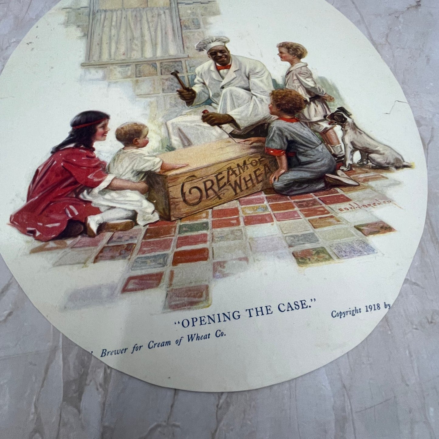 1918 Cream of Wheat Ad - Opening the Case, Oval Cut 10x13 FL6-4