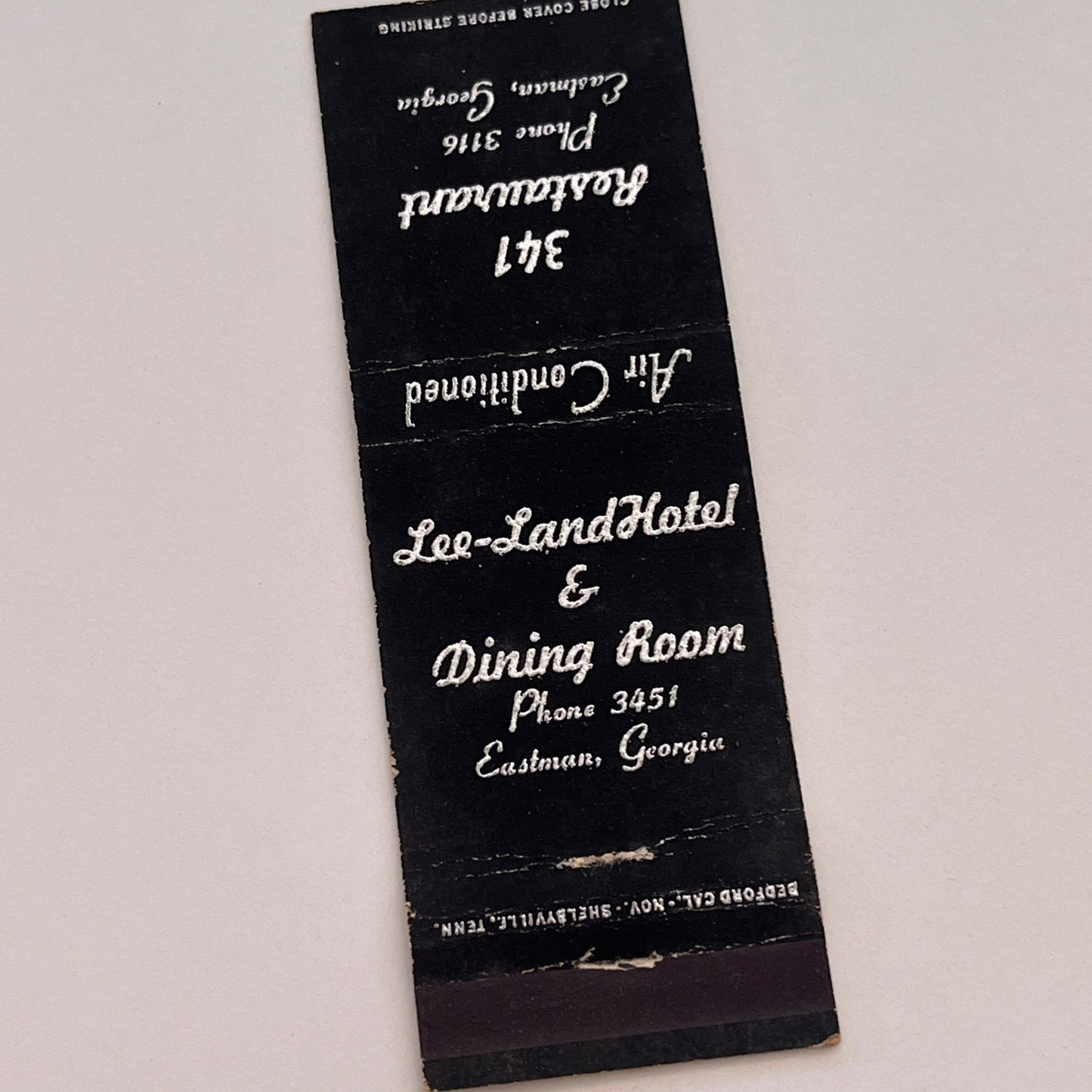 341 Restaurant Eastman Georgia Lee-Land Hotel Vintage Matchbook Cover TB6-MB2-3