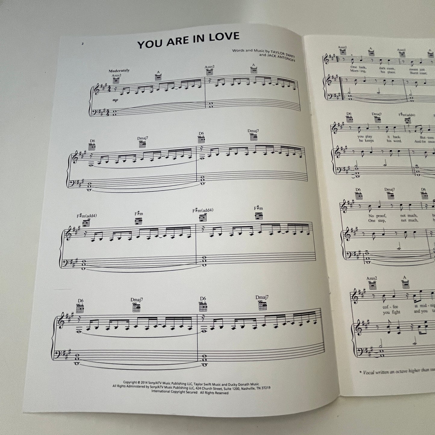 Taylor Swift - You Are In Love - Piano, Vocal, Guitar Original Sheet Music V31-2