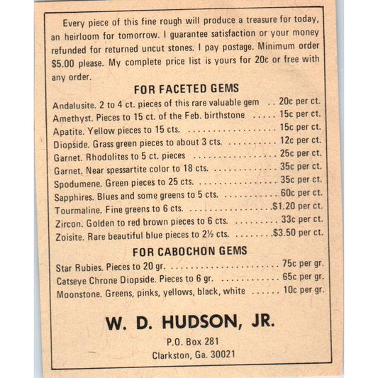 W.D. Hudson Jr. Faceted Gems Clarkston GA 1971 Magazine Ad AD8-R9