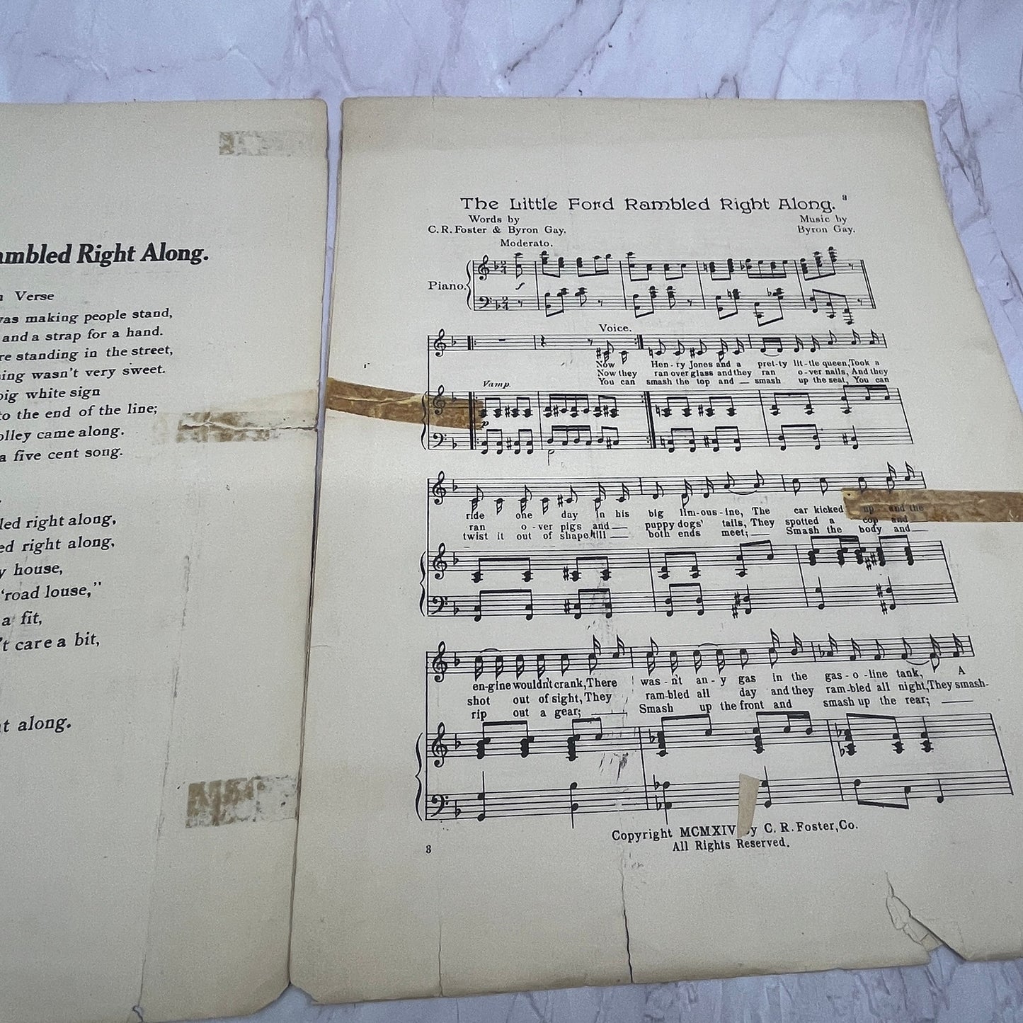 The Little Ford Rambled Right Along Byron Gay CR Foster 1914 Sheet Music V16