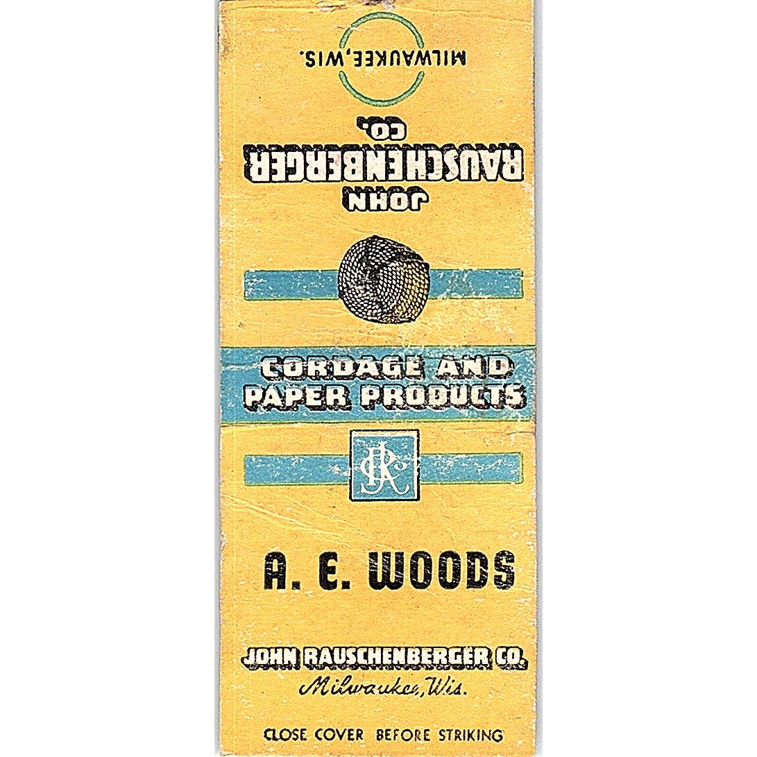 A.E. Woods John Rauschenberger Co Milwaukee Vintage Matchbook Cover SC7-Y6