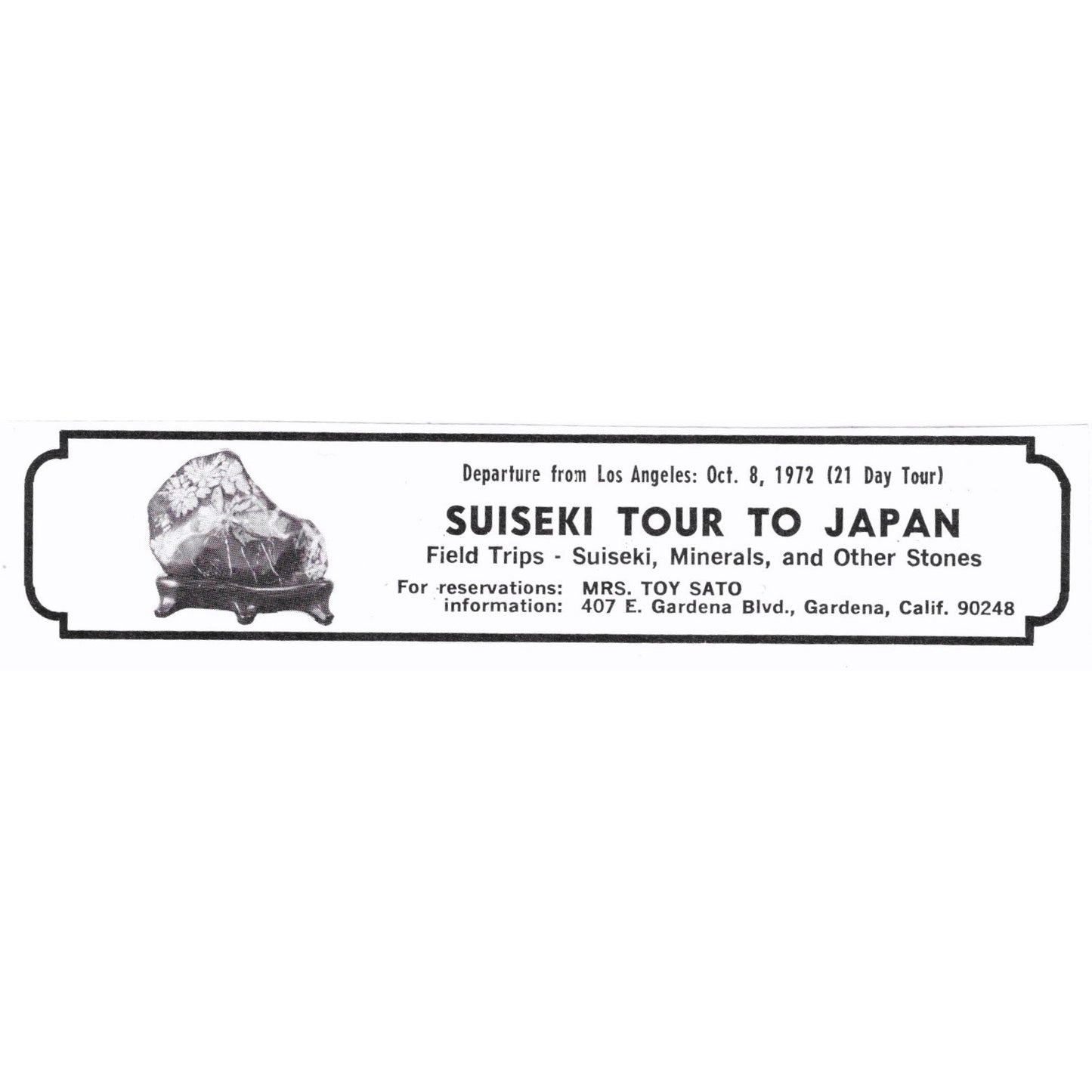 Suiseki Tour To Japan Mrs Toy Sato Gardena California 1972 Ad AF8-M4