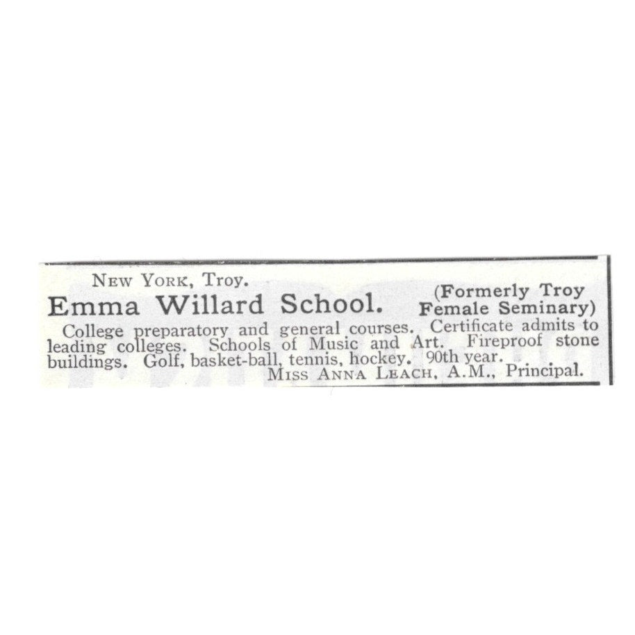 Emma Willard School Anna Leach Troy New York 1903 Ad AF8-S31