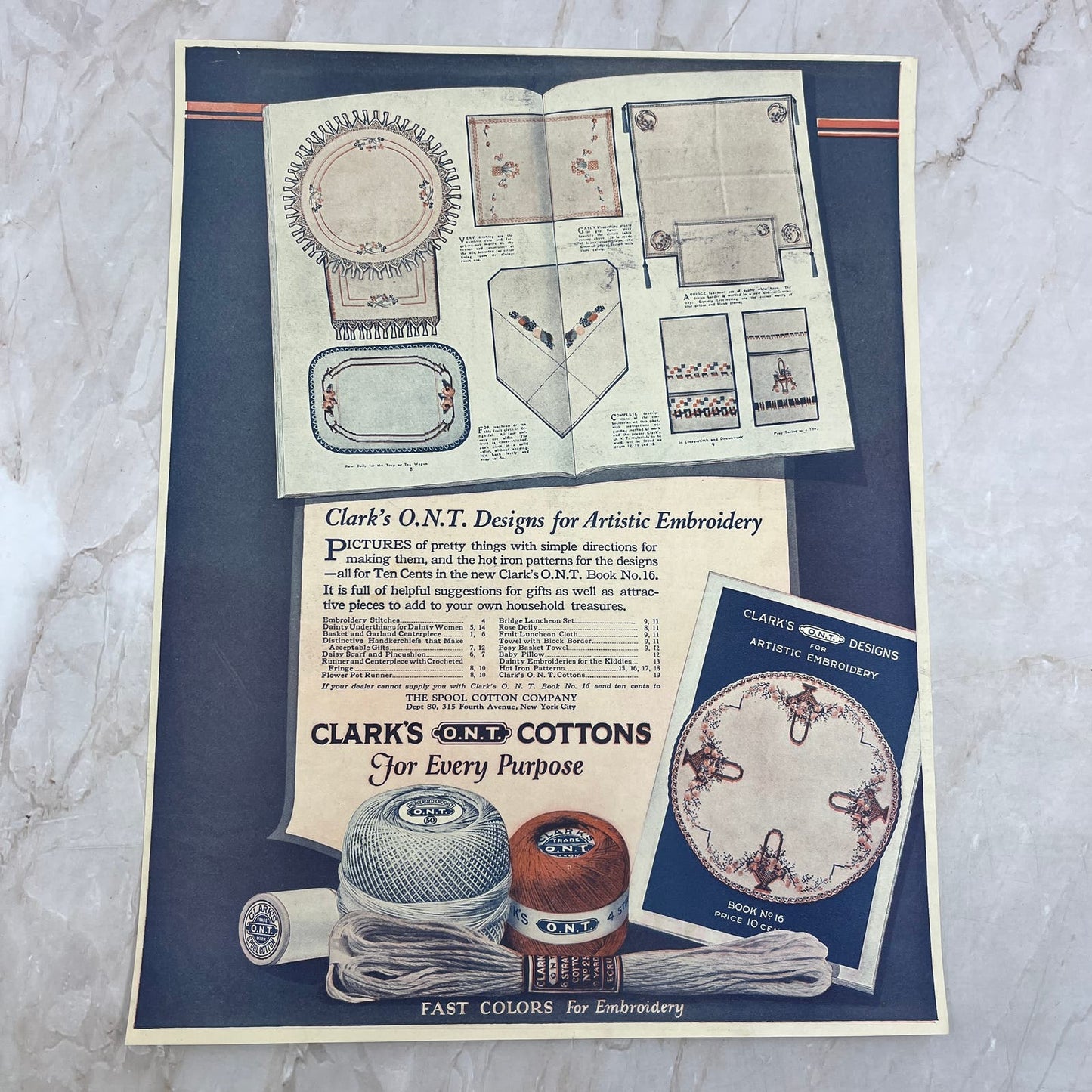 Clark's ONT Cottons Embroidery Designs 9x12 Vintage Magazine Advertisement FL6-6