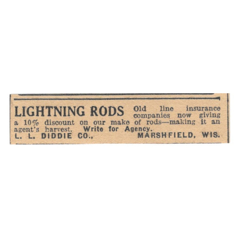 L.L. Diddie Co Lightning Rods Marshfield WI 1922 Magazine Ad AF2-T1