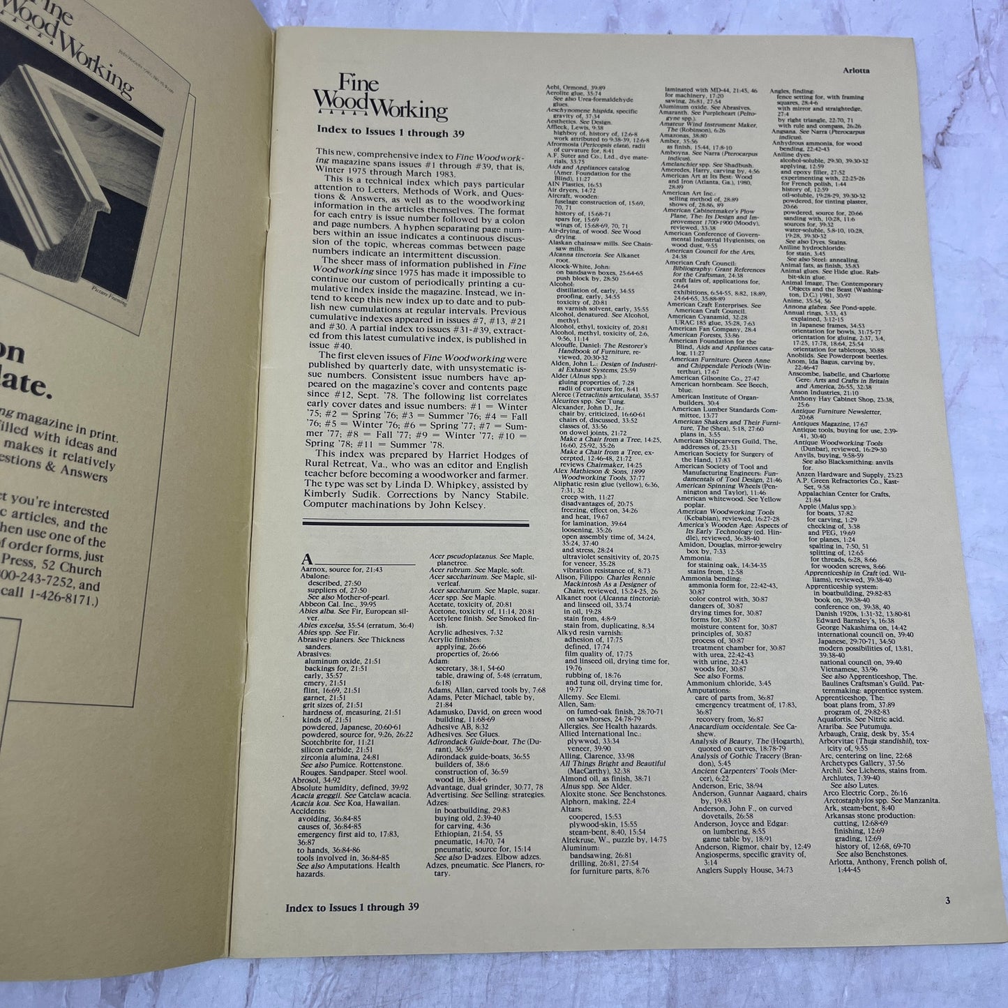 Cumulative Index Issue 1-39 - Taunton's Fine Woodworking Magazine M33