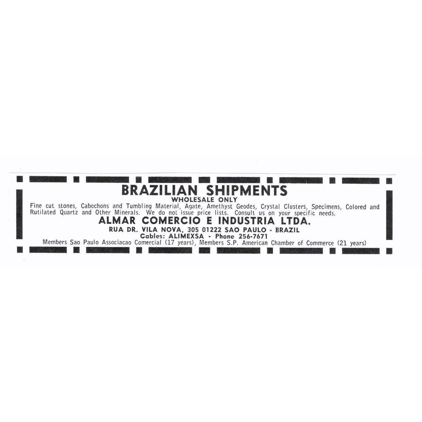 Almar Comercio E Industria Ltda Lapidary Sao Paulo Brazil 1972 Ad AF8-M4