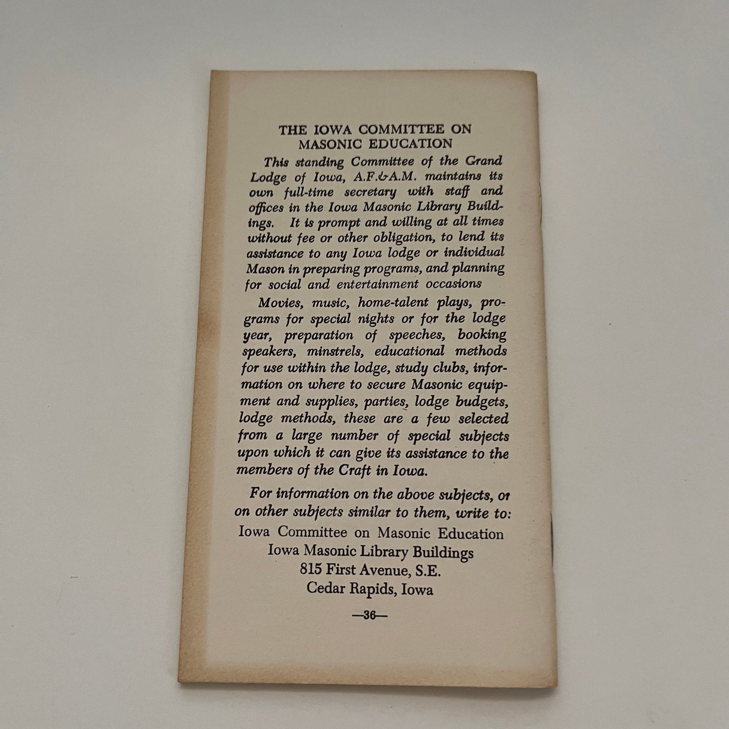 c1950 Interesting Facts About Freemasonry Iowa Masonic Education Booklet TK2-XB5
