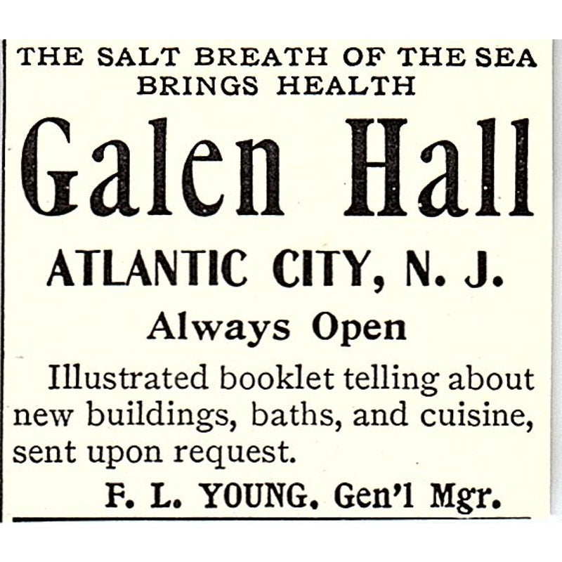 Galen Hall Atlantic City NJ Salt Breath of the Sea F.L. Young 1903 Ad AF8-S25