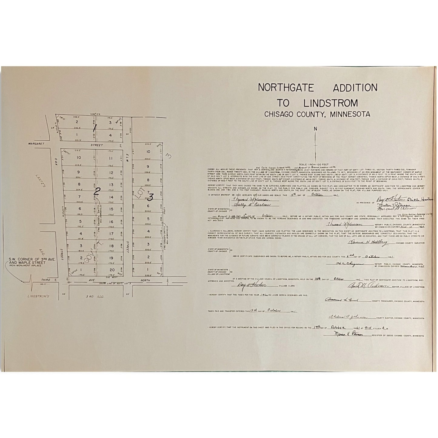 Carlson's First Addition to Lindstrom Chisago County MN Vintage Plat Map RM1