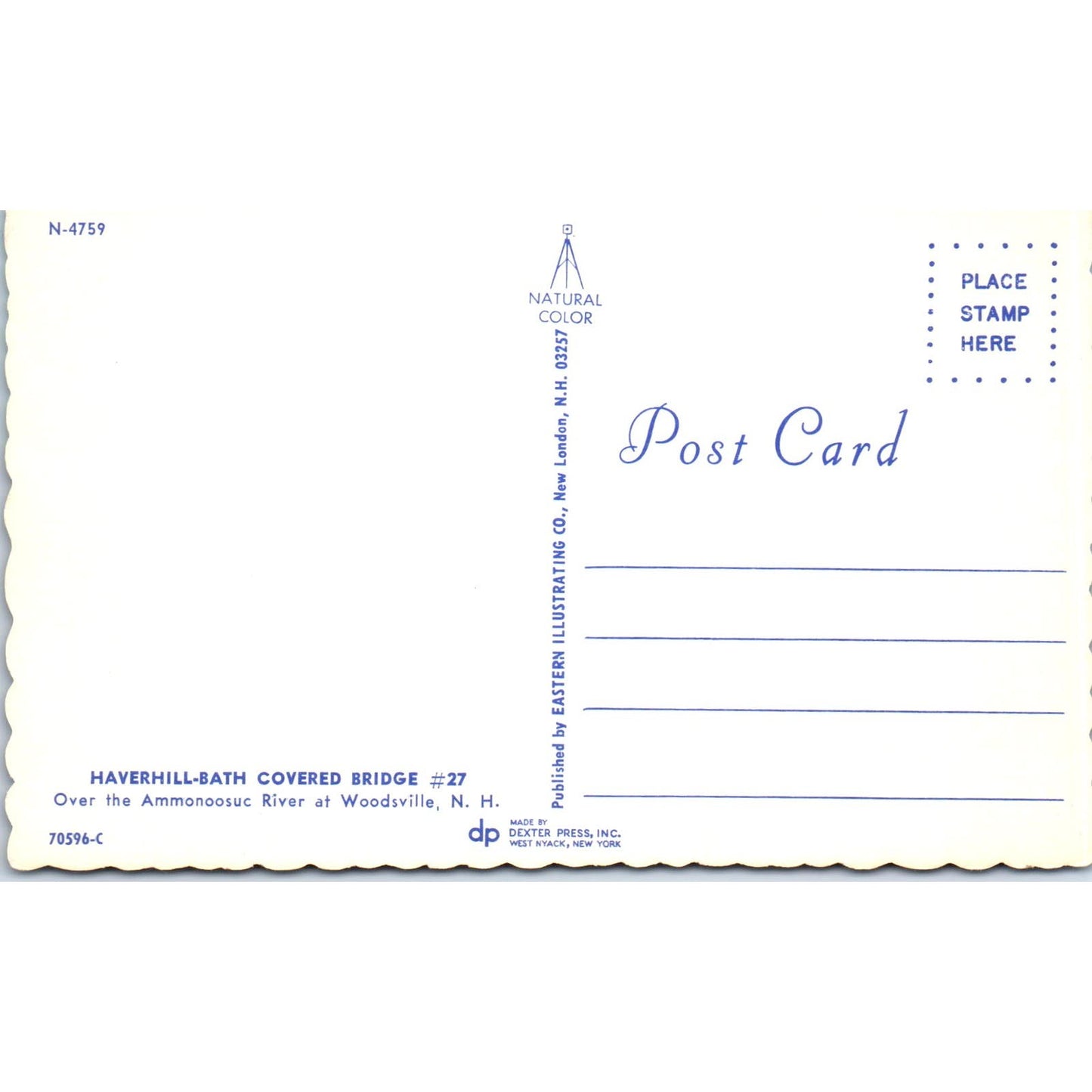 Haverhill-Bath Bridge Ammonoosuc River Woodsville NH Covered Bridge Postcard PC6