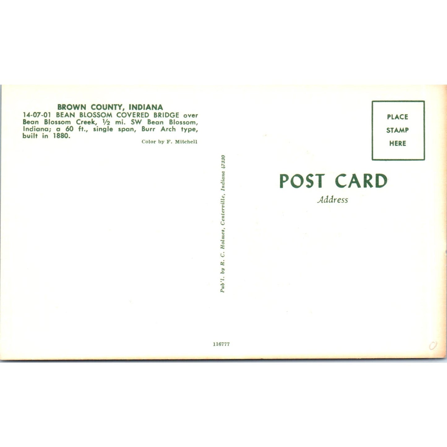 Bean Blossom Bridge Brown County IN Vintage Covered Bridge Postcard PC14