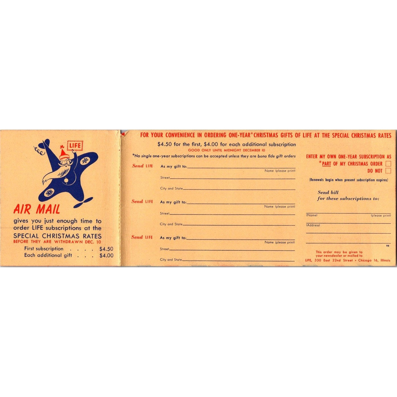 1940s Life Magazine Christmas Postal Mailing Card AI9-H3