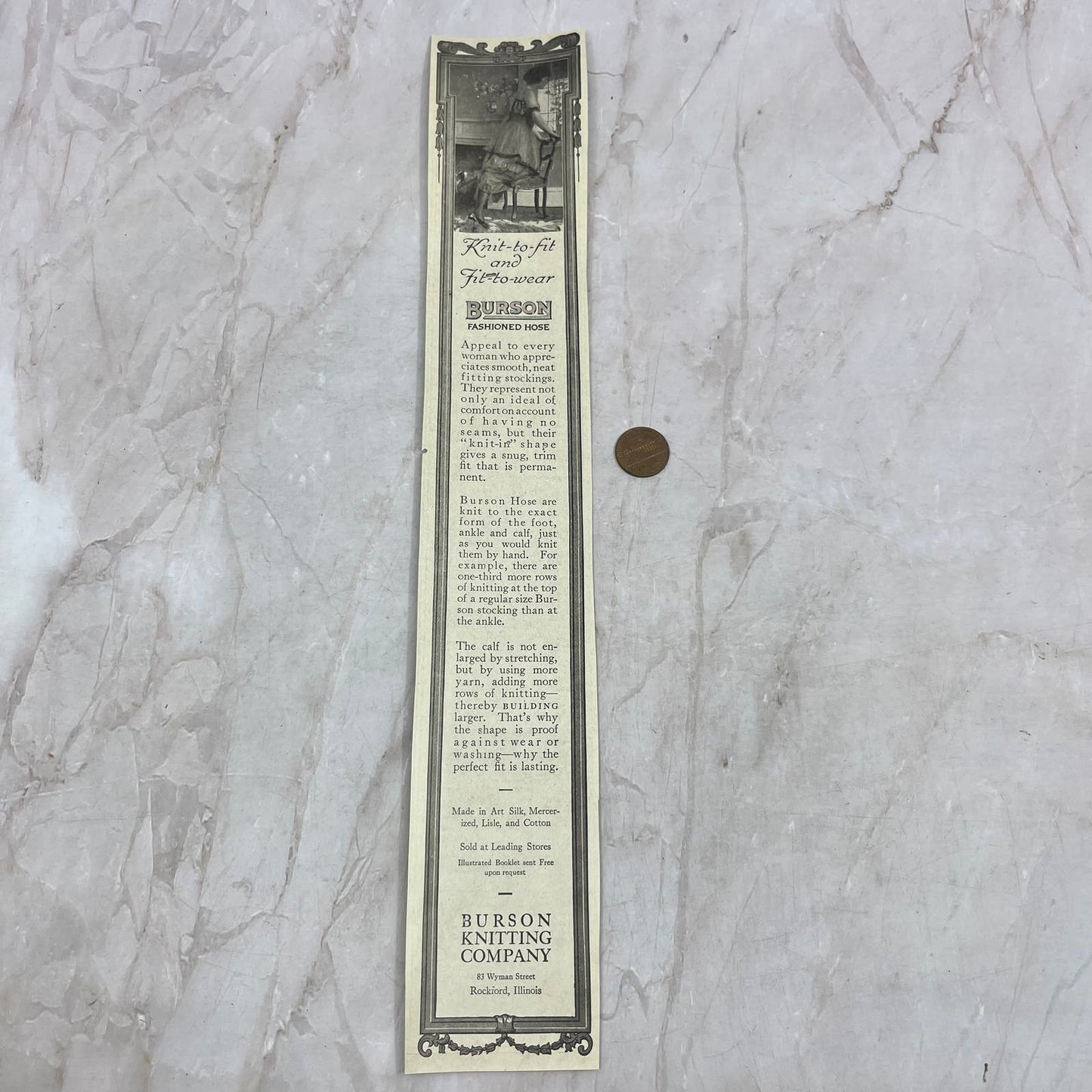 Fashioned Hose Burson Knitting Co Rockford IL 1918 Magazine Ad FL6-10