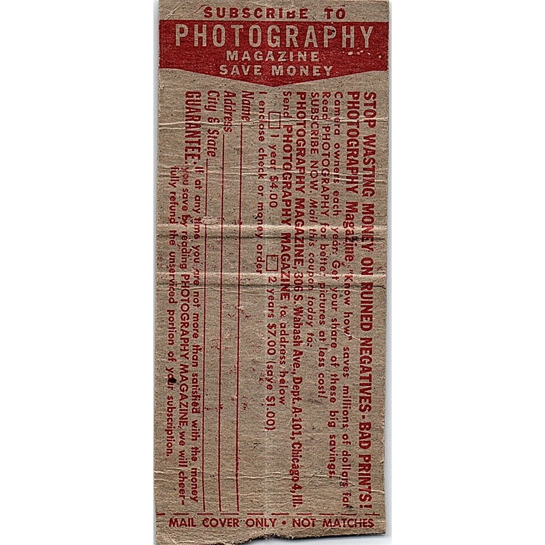 Photography Magazine Vintage Matchbook Cover SC7-Y10