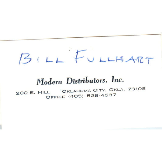 Bill Fullhart Modern Distributors Inc Oklahoma City Vintage Business Card SD8-B5