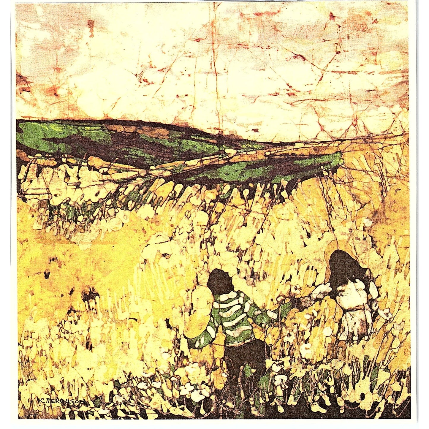 Children in Wheat Field C. Ferguson Vintage Art Print 5x5 V12