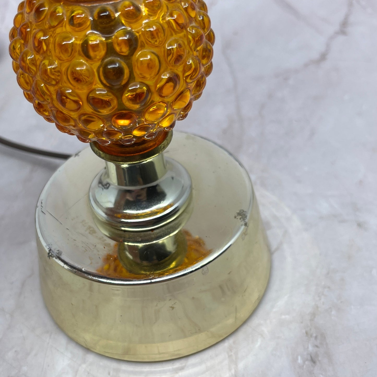 Vintage Mid Century Modern Hobnail Amber Glass Table Lamp Tested WORKS Ti5