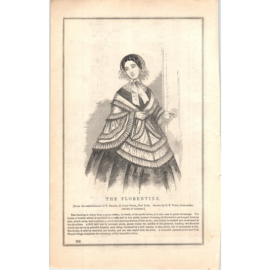 The Florentine Lady's Fashion Plate 1857 Original Engraving D19-1