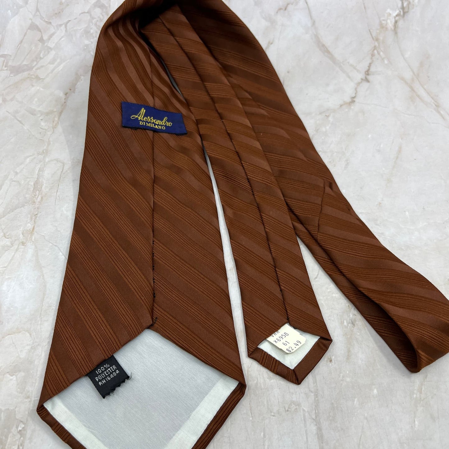 Retro Men's Alessandro Di Milano Polyester Brown Necktie Tie TG9-T2