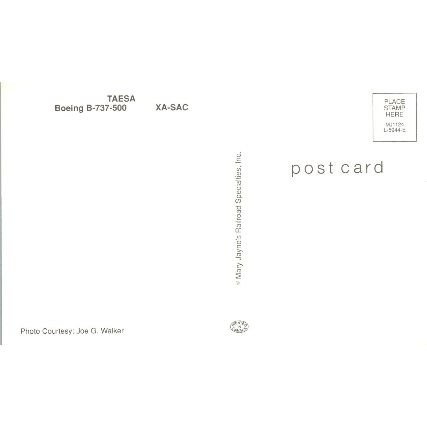 TAESA Boeing B-737-500 Vintage Postcard PC2