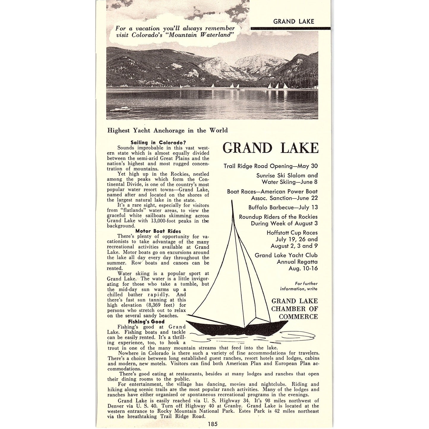 Grand Lake Colorado Attractions 1958 Ad AG1-8