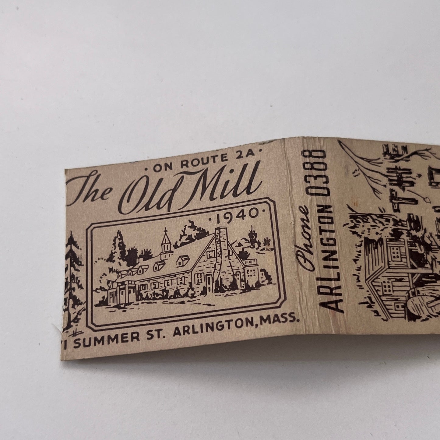 The Old Mill Restaurant Arlington MA Vintage Matchbook Cover TB8-MB-12