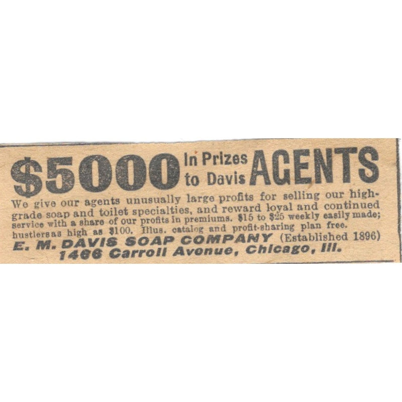E.M. Davis Soap Company Agents Wanted Chicago IL 1910 Magazine Ad AF1-SS8
