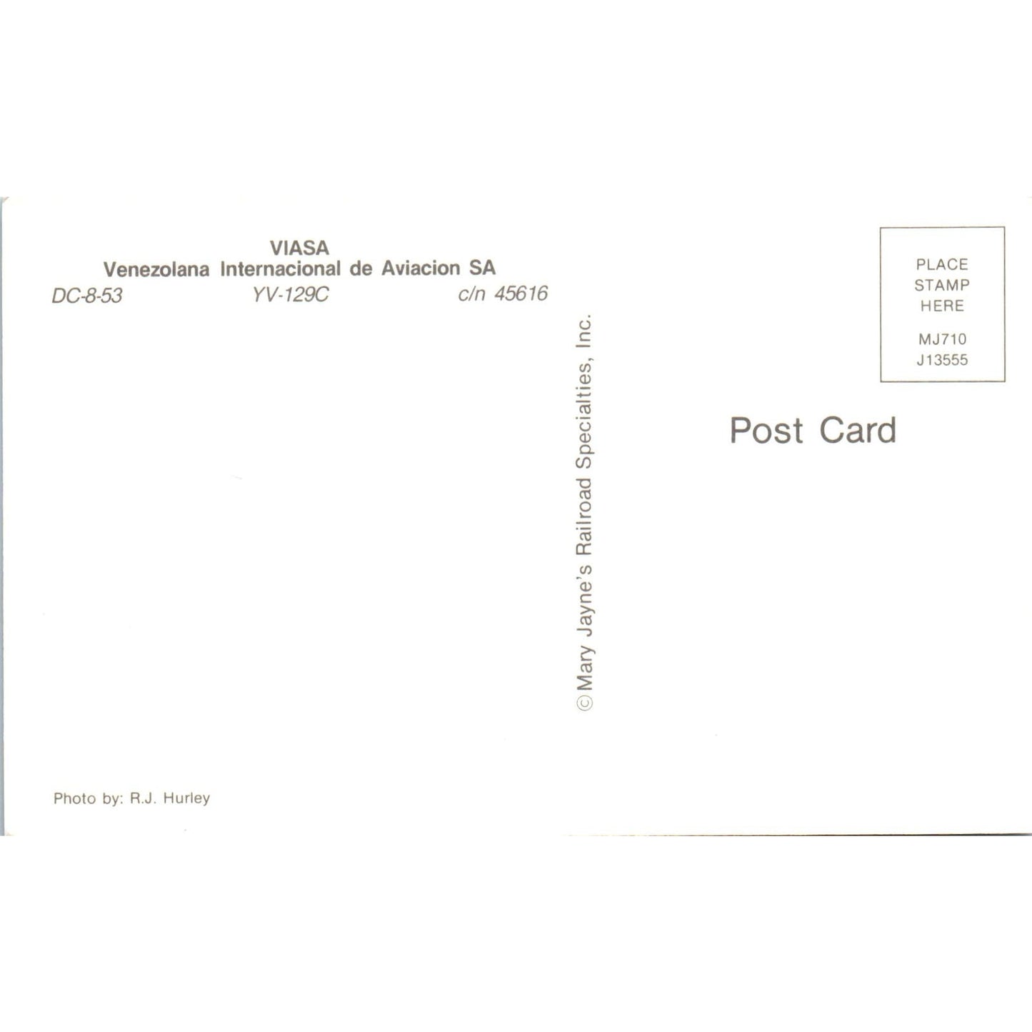 Viasa Venezolana Internacional De Aviación SA DC-8-53 Vintage Postcard TG8-PC