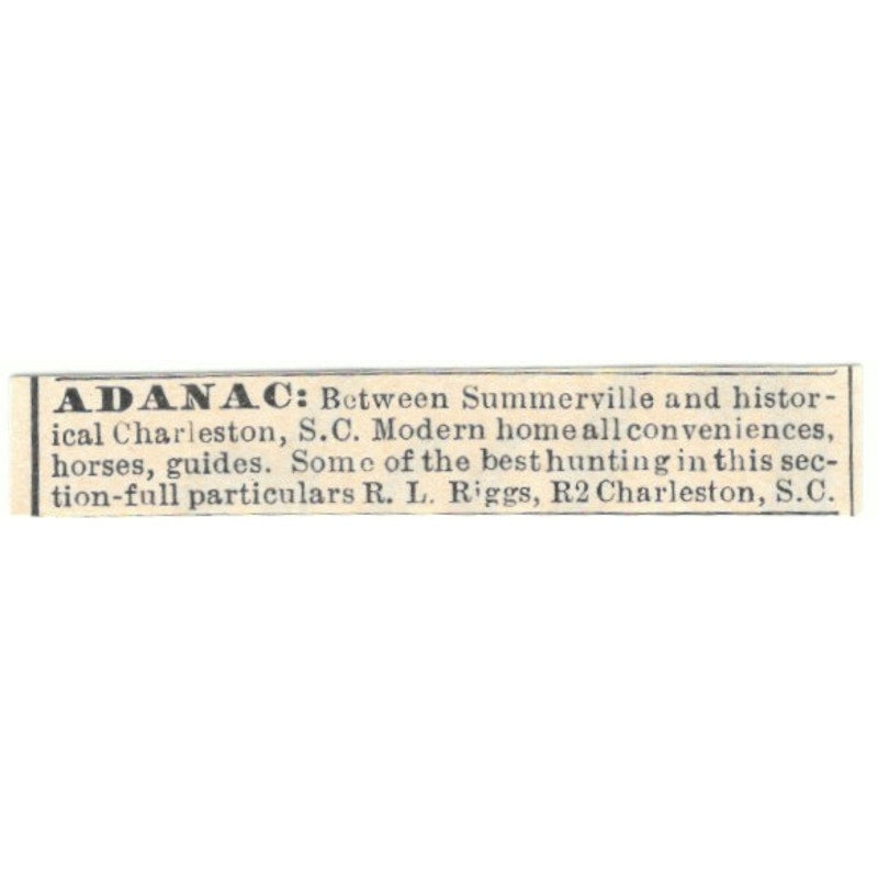 Adanac R.L. Riggs Charleston South Carolina 1924 Magazine Ad AD8-O4