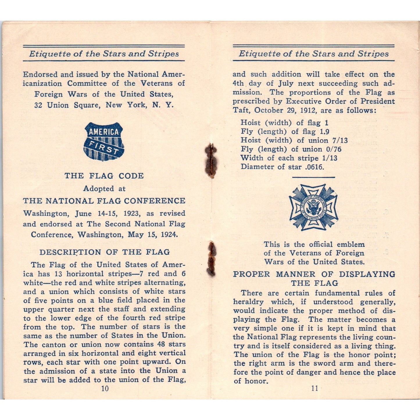1926 VFW Etiquette of the Stars and Stripes Informational Booklet AD8-R3