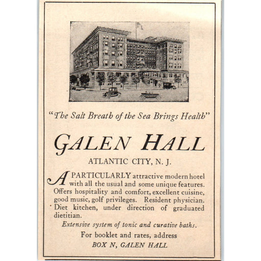 Galen Hall Atlantic City NJ 1924 Magazine Ad AF2-A1
