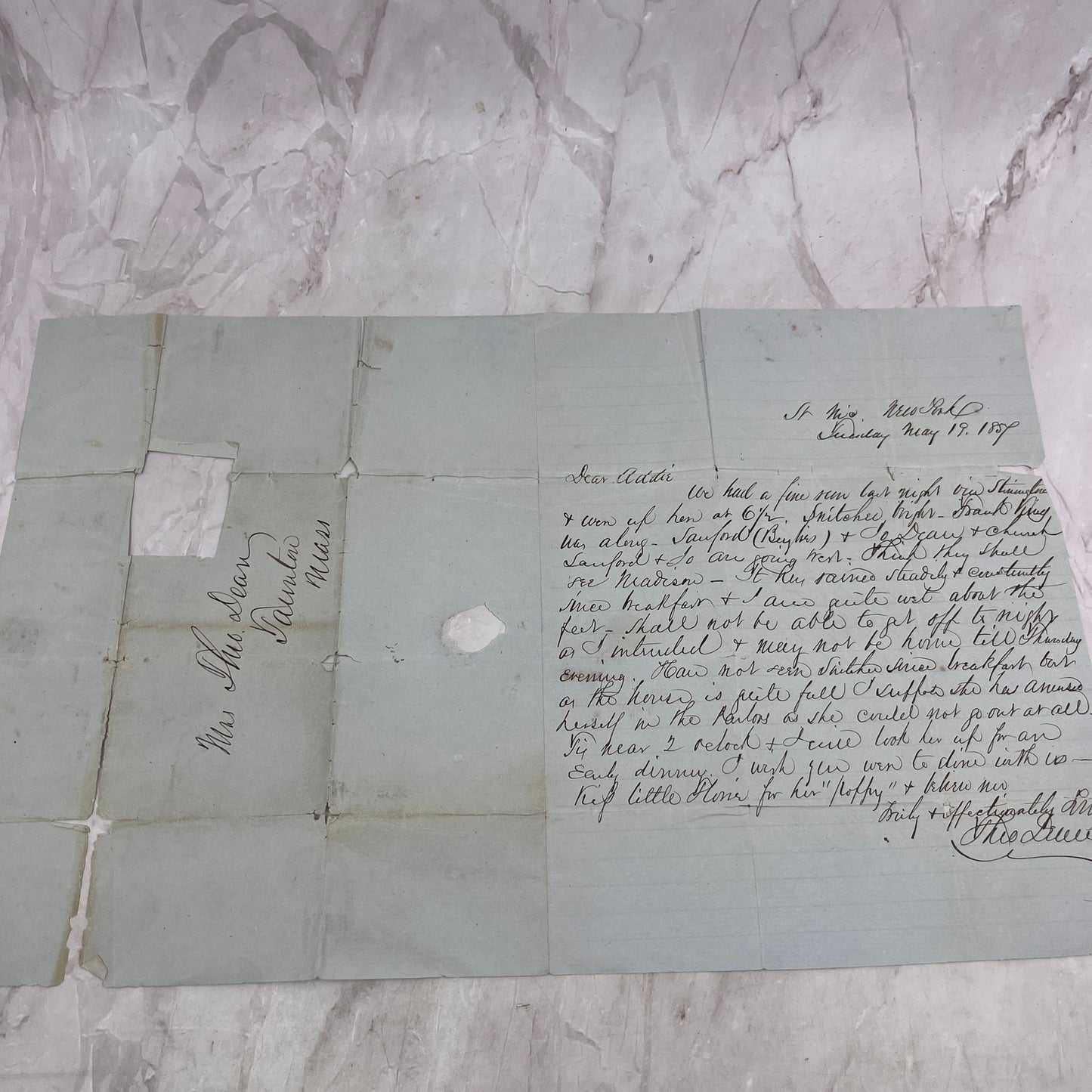 1857 Handwritten Letter Theo Dean Esq. Taunton MA D22