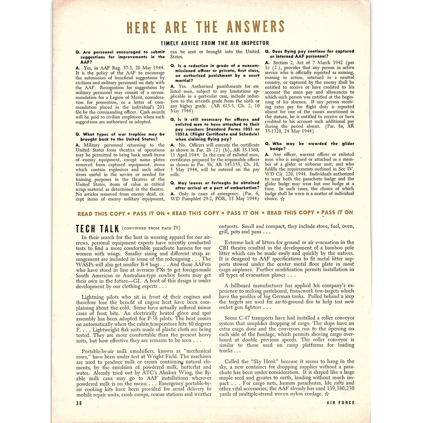 On The Alert - Timely Advice From The Air Inspector 1944 WWII Article AG2-4
