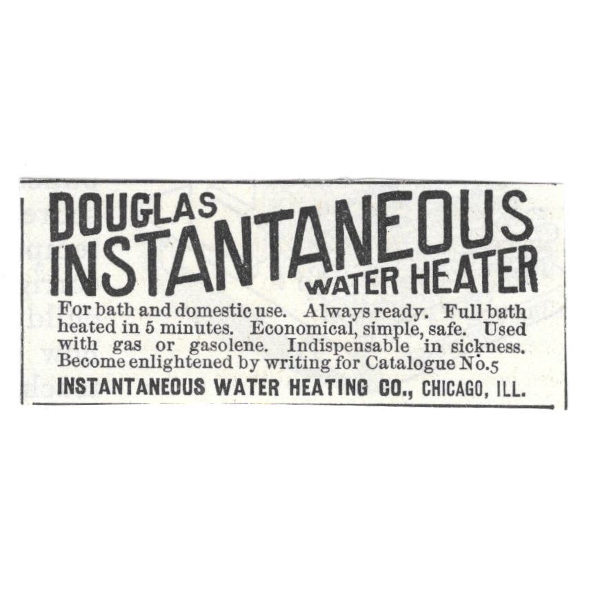 Douglas Instantaneous Water Heater Chicago c1890 Victorian Ad AE9-CH1