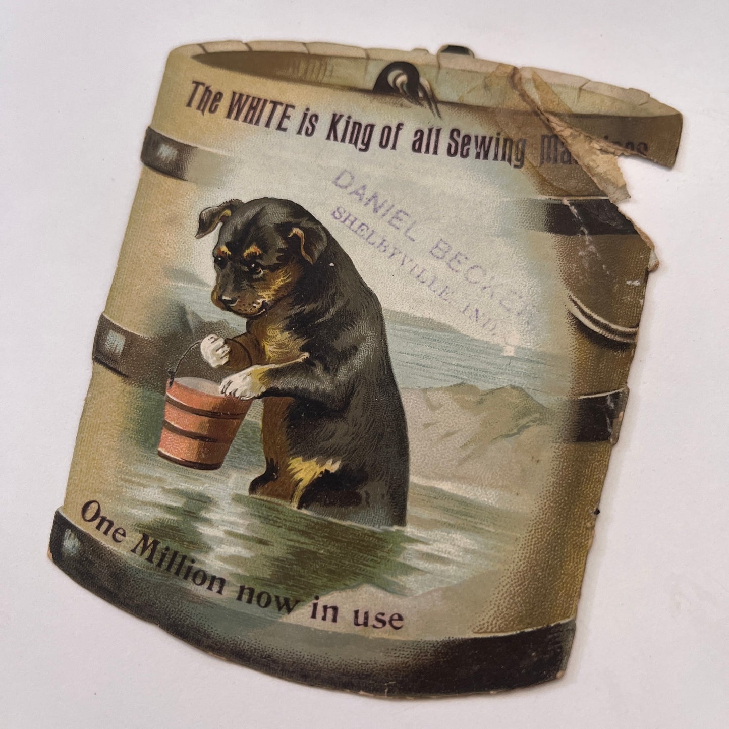 Dog With Bucket Daniel Becker Shelbyville IN 1880s Victorian Trade Card AG8-H4